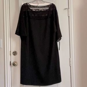 Tahari Lace Top Flutter Sleeve Dress in Black - Size 18W